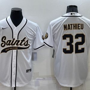 Men New Orleans Saints #32 Tyrann Mathieu White Cool Base Stitched Baseball Jersey