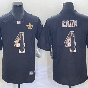 Men New Orleans Saints #4 Derek Carr Black Statue of Liberty Limited Stitched Jersey