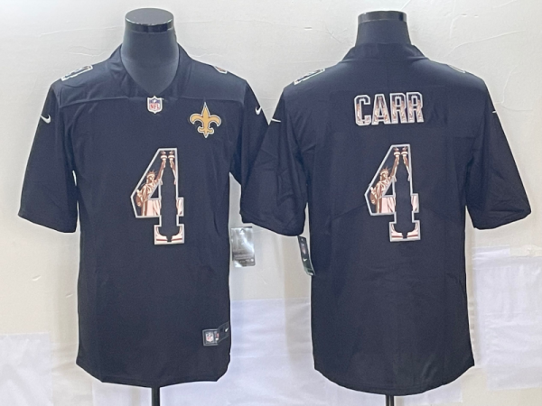 Men New Orleans Saints #4 Derek Carr Black Statue of Liberty Limited Stitched Jersey