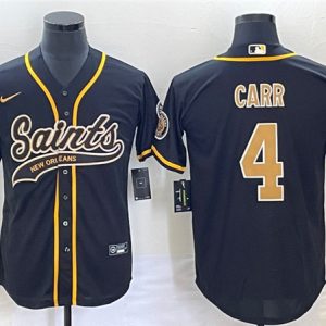 Men New Orleans Saints #4 Derek Carr Black With Patch Cool Base Stitched Baseball Jersey