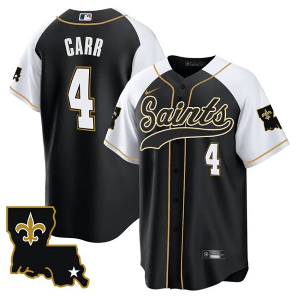 Men New Orleans Saints #4 Derek Carr Black/White 1987 Legacy Cool Base Stitched Baseball Jersey