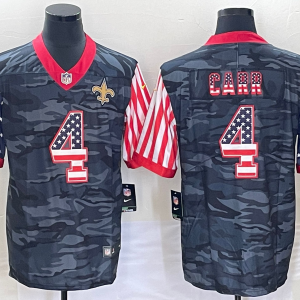 Men New Orleans Saints #4 Derek Carr Camo USA Flag Limited Stitched Jersey