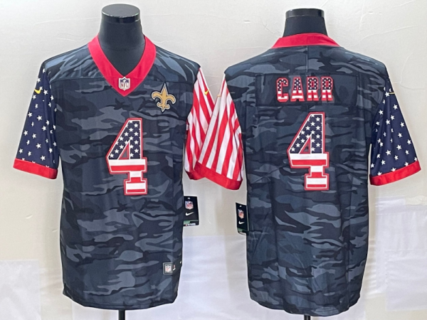 Men New Orleans Saints #4 Derek Carr Camo USA Flag Limited Stitched Jersey