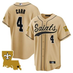 Men New Orleans Saints #4 Derek Carr Gold 1987 Legacy Cool Base Stitched Baseball Jersey