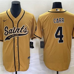 Men New Orleans Saints #4 Derek Carr Gold With Patch Cool Base Stitched Baseball Jersey