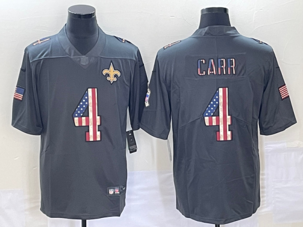 Men New Orleans Saints #4 Derek Carr Gray Salute To Service USA Flag Fashion Limited Stitched Jersey