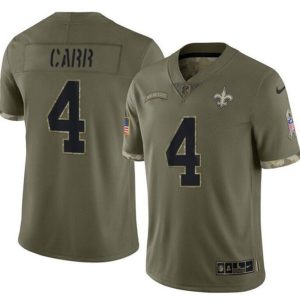 Men New Orleans Saints #4 Derek Carr Olive Salute To Service Limited Stitched Jersey