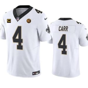 Men New Orleans Saints #4 Derek Carr White 2023 F.U.S.E. With 4-star C Patch And John Madden Patch Vapor Limited Football Stitched Jersey