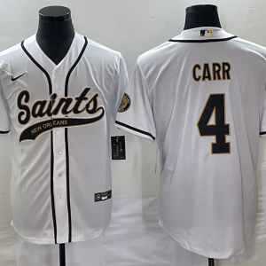 Men New Orleans Saints #4 Derek Carr White With Patch Cool Base Stitched Baseball Jersey