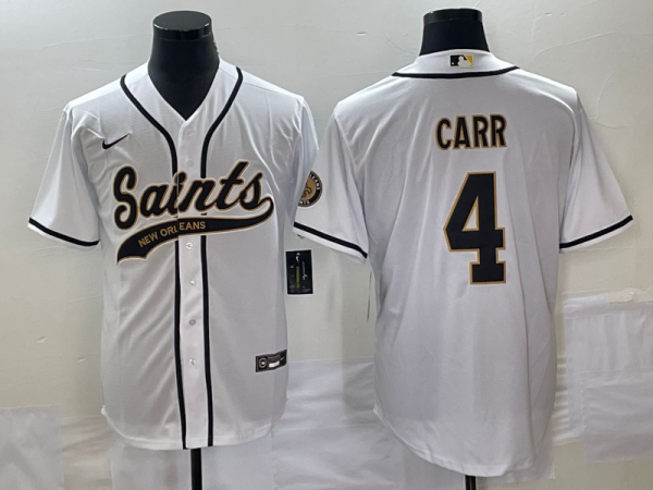 Men New Orleans Saints #4 Derek Carr White With Patch Cool Base Stitched Baseball Jersey