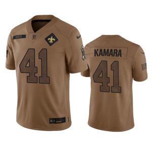 Men New Orleans Saints #41 Alvin Kamara 2023 Brown Salute To Service Limited Football Stitched Jersey