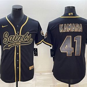 Men New Orleans Saints #41 Alvin Kamara Black Gold With Patch Cool Base Stitched Baseball Jersey