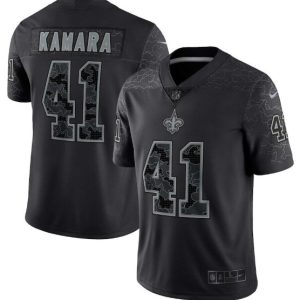 Men New Orleans Saints #41 Alvin Kamara Black Reflective Limited Stitched Football Jersey