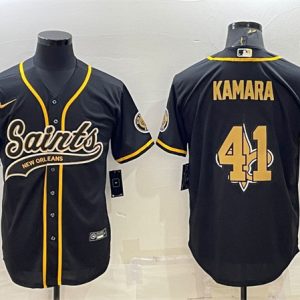 Men New Orleans Saints #41 Alvin Kamara Black Team Big Logo With Patch Cool Base Stitched Baseball Jersey