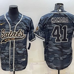 Men New Orleans Saints #41 Alvin Kamara Gray Camo With Patch Cool Base Stitched Baseball Jersey