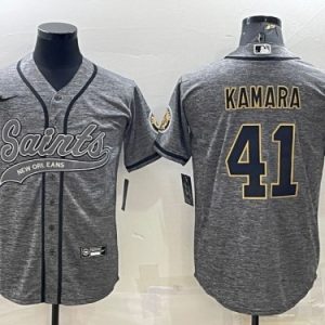 Men New Orleans Saints #41 Alvin Kamara Gray With Patch Cool Base Stitched Baseball Jersey