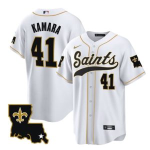 Men New Orleans Saints #41 Alvin Kamara White 1987 Legacy Cool Base Stitched Baseball Jersey