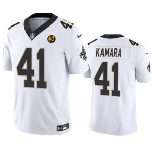 Men New Orleans Saints #41 Alvin Kamara White 2023 F.U.S.E. With John Madden Patch Vapor Limited Football Stitched Jersey