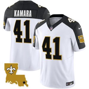 Men New Orleans Saints #41 Alvin Kamara White Black 2023 F.U.S.E. 1987 Legacy Vapor Stitched Jersey