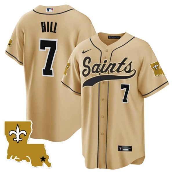 Men New Orleans Saints #7 Taysom Hill Gold 1987 Legacy Cool Base Stitched Baseball Jersey