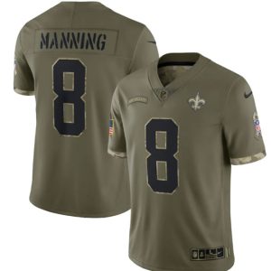 Men New Orleans Saints #8 Archie Manning 2022 Olive Salute To Service Limited Stitched Jersey