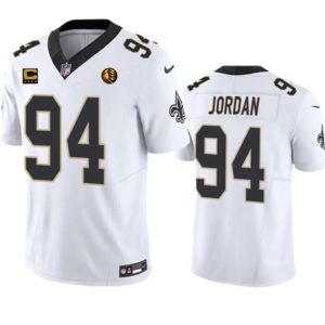 Men New Orleans Saints #94 Cameron Jordan White 2023 F.U.S.E. With 4-star C Patch And John Madden Patch Vapor Limited Football Stitched Jersey