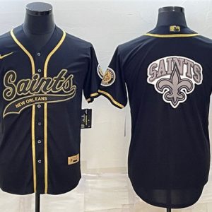 Men New Orleans Saints Black Gold Team Big Logo With Patch Cool Base Stitched Baseball Jersey