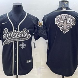 Men New Orleans Saints Black Reflective Team Big Logo With Patch Cool Base Stitched Baseball Jersey