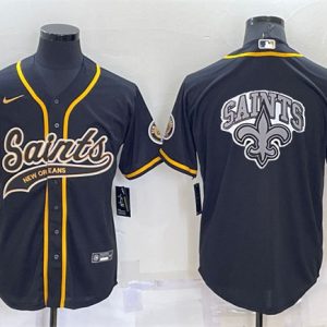 Men New Orleans Saints Black Team Big Logo With Patch Cool Base Stitched Baseball Jersey