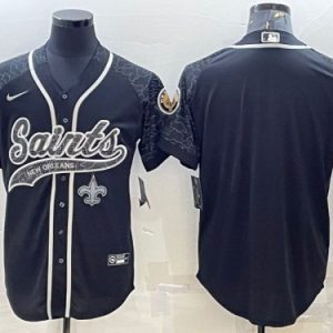 Men New Orleans Saints Blank Black Reflective With Patch Cool Base Stitched Baseball Jersey