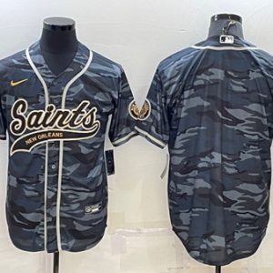 Men New Orleans Saints Blank Gray Camo With Patch Cool Base Stitched Baseball Jersey