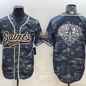 Men New Orleans Saints Blank Gray/Navy Team Big Logo With Patch Cool Base Stitched Baseball Jersey