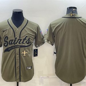 Men New Orleans Saints Blank Olive 2022 Salute To Service Cool Base Stitched Baseball Jersey