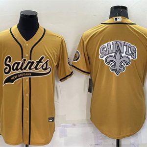 Men New Orleans Saints Gold Team Big Logo With Patch Cool Base Stitched Baseball Jersey