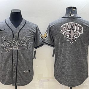 Men New Orleans Saints Gray Team Big Logo With Patch Cool Base Stitched Baseball Jersey