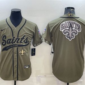 Men New Orleans Saints Olive 2022 Salute To Service Team Big Logo Cool Base Stitched Baseball Jersey