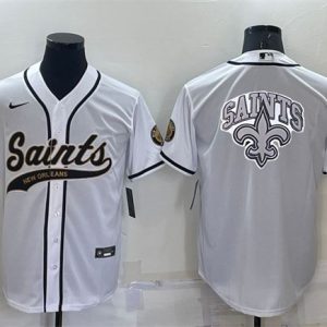 Men New Orleans Saints White Team Big Logo With Patch Cool Base Stitched Baseball Jersey