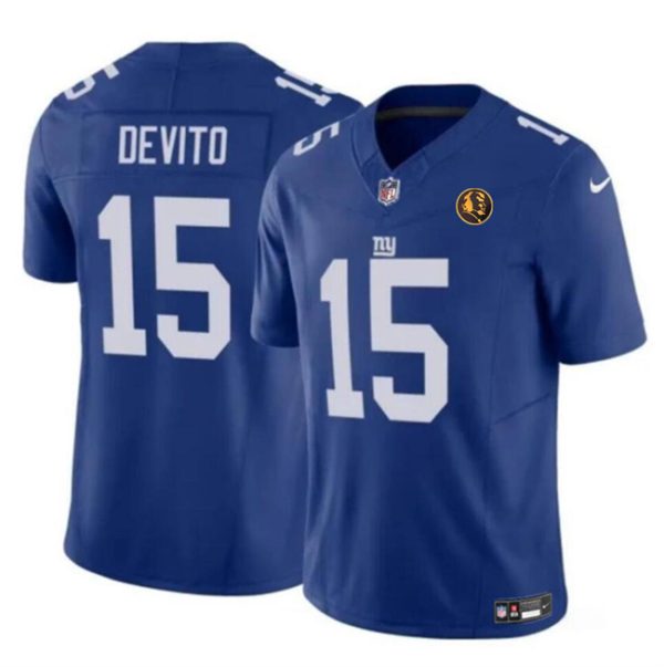 Men New York Giants #15 Tommy DeVito Blue 2023 F.U.S.E. With John Madden Patch Vapor Limited Football Stitched Jersey