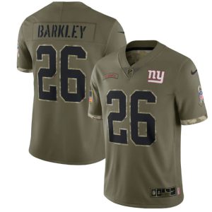 Men New York Giants #26 Saquon Barkley 2022 Olive Salute To Service Limited Stitched Jersey