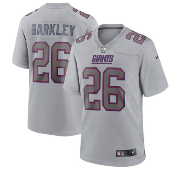 Men New York Giants #26 Saquon Barkley Gray Atmosphere Fashion Stitched Game Jersey