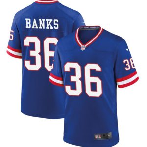 Men New York Giants #36 Deonte Banks Royal Classic 2023 Draft Stitched Game Jersey