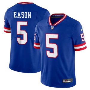 Men New York Giants #5 Jacob Eason Royal 2023 F.U.S.E. Throwback Limited Football Stitched Jersey