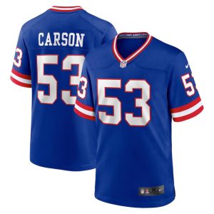 Men New York Giants #53 Harry Carson Royal Stitched Game Jersey