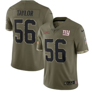 Men New York Giants #56 Lawrence Taylor 2022 Olive Salute To Service Limited Stitched Jersey