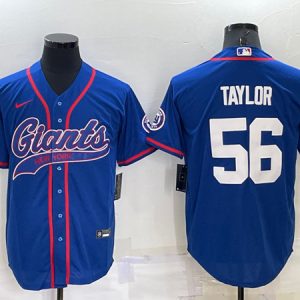 Men New York Giants #56 Lawrence Taylor Blue Cool Base Stitched Baseball Jersey