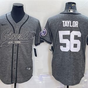 Men New York Giants #56 Lawrence Taylor Gray With Patch Cool Base Stitched Baseball Jersey