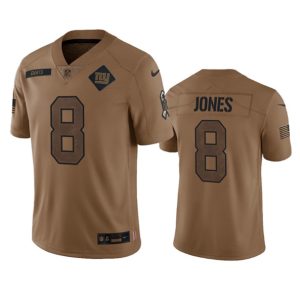 Men New York Giants #8 Daniel Jones 2023 Brown Salute To Service Limited Football Stitched Jersey