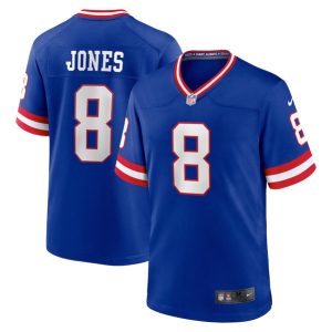 Men New York Giants #8 Daniel Jones Royal Stitched Game Jersey