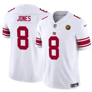 Men New York Giants #8 Daniel Jones White 2023 F.U.S.E. With John Madden Patch Vapor Limited Football Stitched Jersey