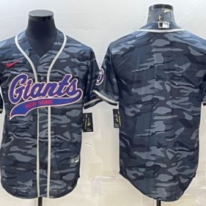 Men New York Giants Blank Gray Camo With Patch Cool Base Stitched Baseball Jersey